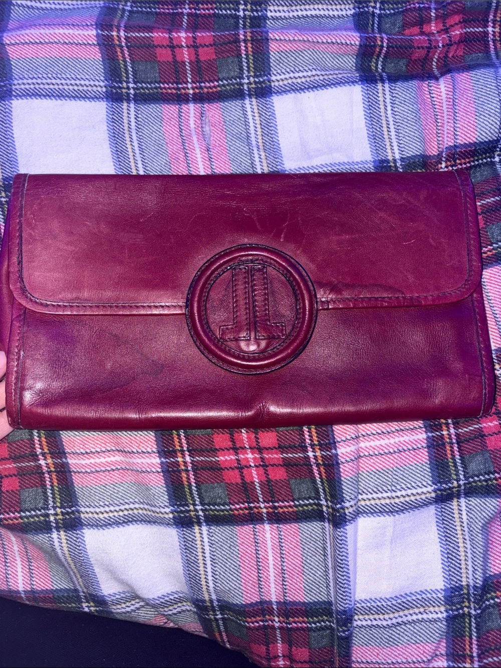 VINTAGE LANVIN Leather Clutch Wallet Deep Burgundy rehab